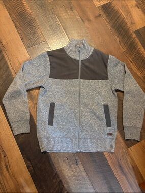 Buffalo David Bitton Gray Full-Zip Knit Sweater with Dark Yoke